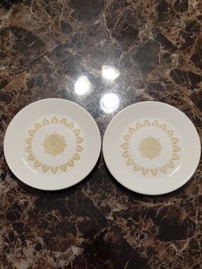 Lot of 2 Vintage MCM Sheffield Seranade Gold Medallion Salad Plates